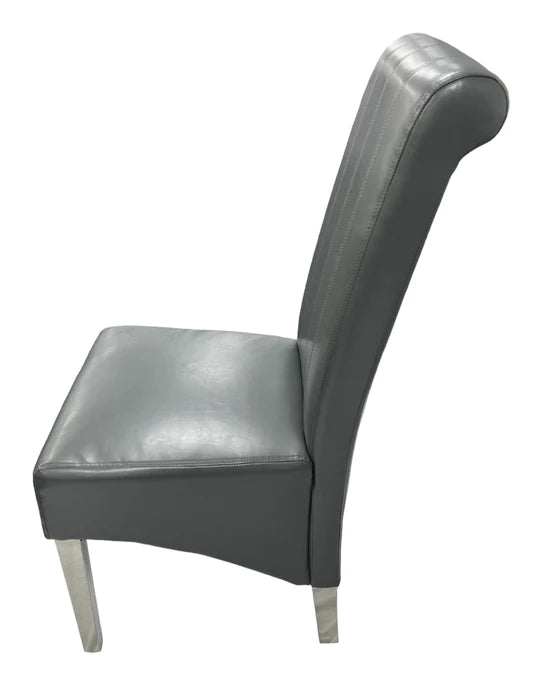 Lucy Leather Scroll Back Dining Chair With Chrome Legs In 2 Colours