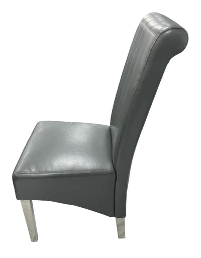 Lucy Leather Scroll Back Dining Chair With Chrome Legs In 2 Colours
