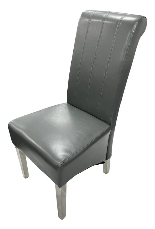 Lucy Leather Scroll Back Dining Chair With Chrome Legs In 2 Colours
