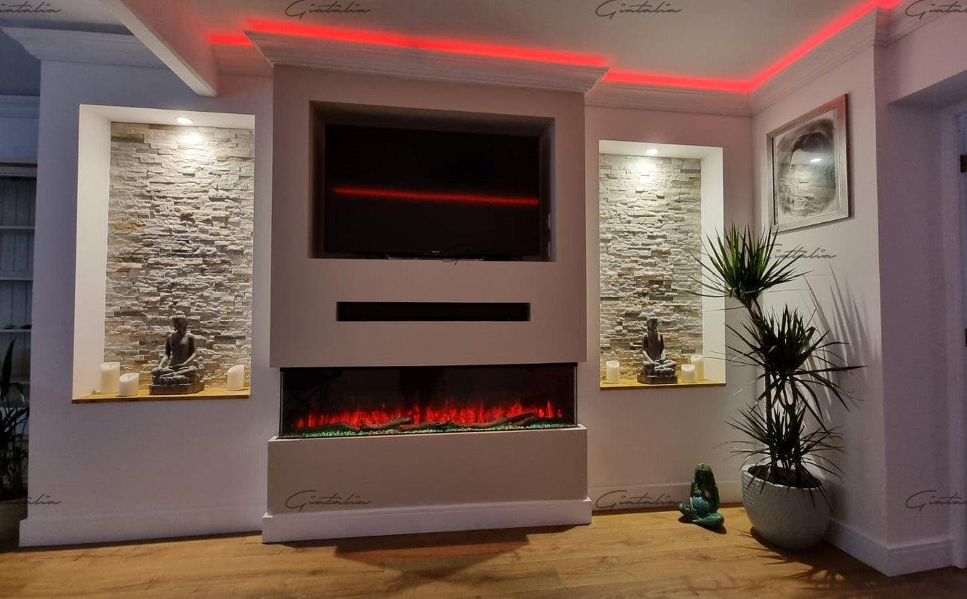 41 50 60 71 Inch HD+ Panoramic Black Electric Luvelle Fire 3 Sided Full Glass-Esme Furnishings