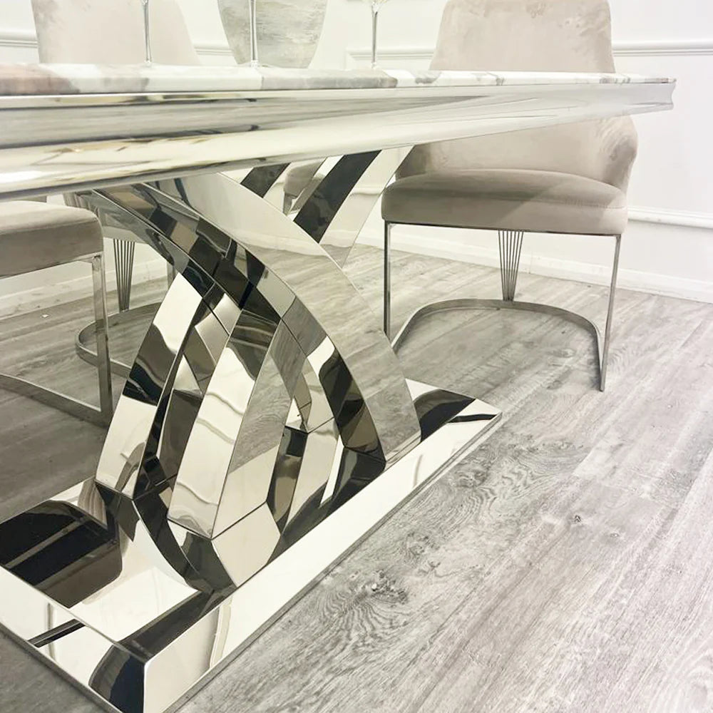 Milan Ottavia 180cm Marble & Chrome Dining Table In 5 Colours