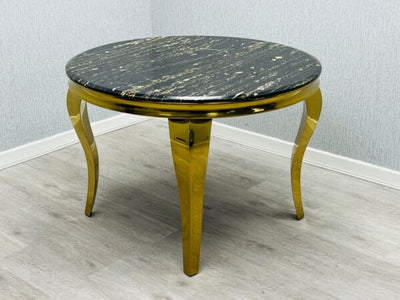 Louis Gold Round Marble 110cm Dining Table With Valentino Gold Lion Knocker Velvet Dining Chairs