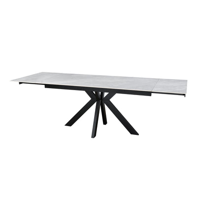 Nova 160-240cm White Ceramic Marble Side Extending Dining Table With Swivel Velvet Dining Chairs