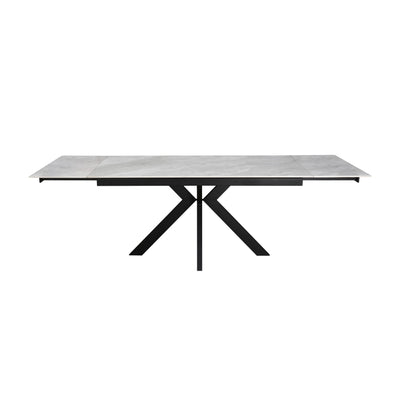 Nova 160-240cm White Ceramic Marble Side Extending Dining Table With Swivel Velvet Dining Chairs