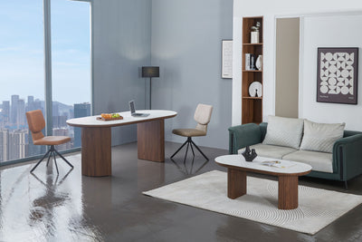 Mateo 200cm Oval Walnut & White Ceramic Sintered Marble Dining Table