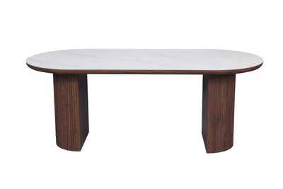 Mateo 200cm Oval Walnut & White Ceramic Sintered Marble Dining Table
