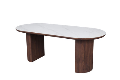 Mateo 200cm Oval Walnut & White Ceramic Sintered Marble Dining Table