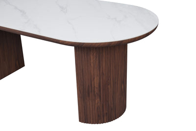 Mateo 200cm Oval Walnut & White Ceramic Sintered Marble Dining Table