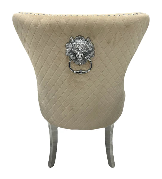 Mayfair Lion Knocker Quilted Tufted Plush Velvet Dining Chair Chrome Legs - 3 Colours