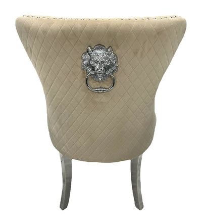 Mayfair Lion Knocker Quilted Tufted Plush Velvet Dining Chair Chrome Legs - 3 Colours