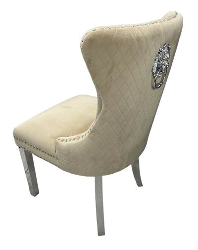 Mayfair Lion Knocker Quilted Tufted Plush Velvet Dining Chair Chrome Legs - 3 Colours