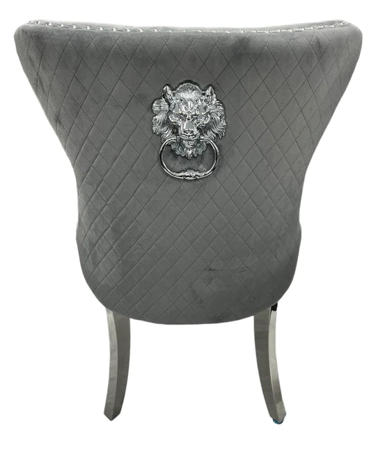 Mayfair Lion Knocker Quilted Tufted Plush Velvet Dining Chair Chrome Legs - 3 Colours