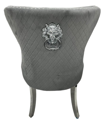 Mayfair Lion Knocker Quilted Tufted Plush Velvet Dining Chair Chrome Legs - 3 Colours