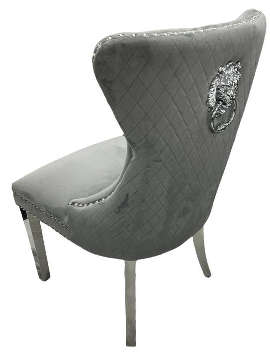 Mayfair Lion Knocker Quilted Tufted Plush Velvet Dining Chair Chrome Legs - 3 Colours