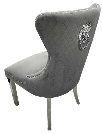 Mayfair Lion Knocker Quilted Tufted Plush Velvet Dining Chair Chrome Legs - 3 Colours