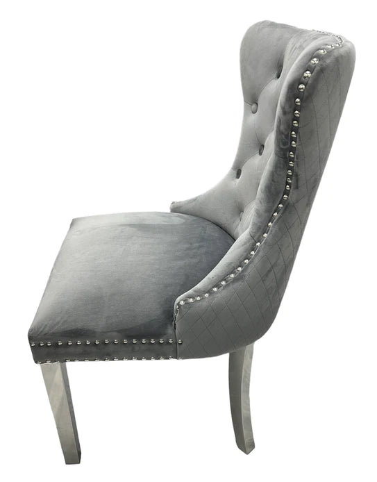 Mayfair Lion Knocker Quilted Tufted Plush Velvet Dining Chair Chrome Legs - 3 Colours
