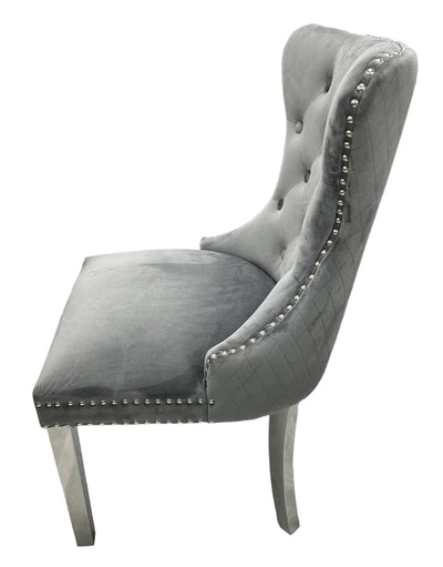 Mayfair Lion Knocker Quilted Tufted Plush Velvet Dining Chair Chrome Legs - 3 Colours