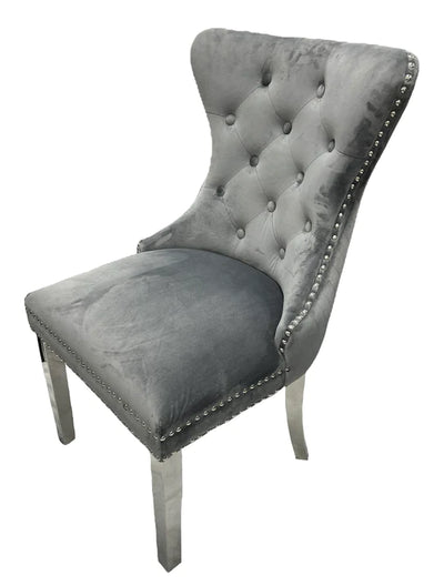 Mayfair Lion Knocker Quilted Tufted Plush Velvet Dining Chair Chrome Legs - 3 Colours