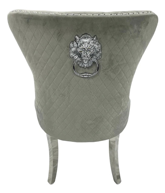 Mayfair Lion Knocker Quilted Tufted Plush Velvet Dining Chair Chrome Legs - 3 Colours