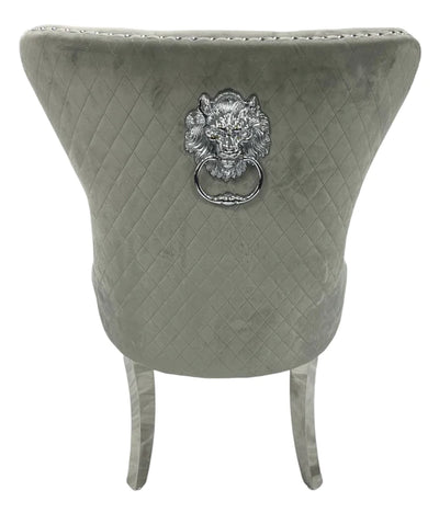 Mayfair Lion Knocker Quilted Tufted Plush Velvet Dining Chair Chrome Legs - 3 Colours