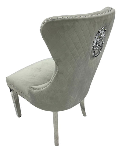 Louis Cream Marble Dining Table + Lion Knocker Quilted Dining Chairs
