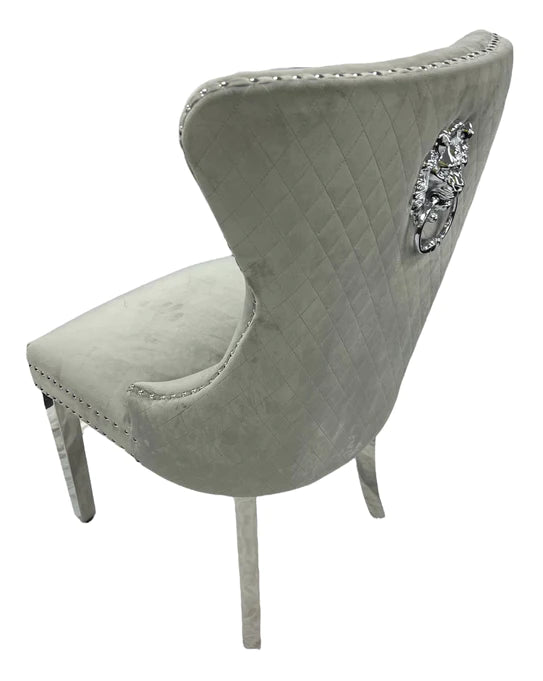 Mayfair Lion Knocker Quilted Tufted Plush Velvet Dining Chair Chrome Legs - 3 Colours