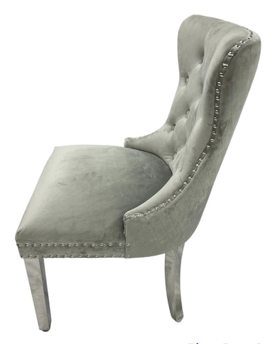 Mayfair Lion Knocker Quilted Tufted Plush Velvet Dining Chair Chrome Legs - 3 Colours