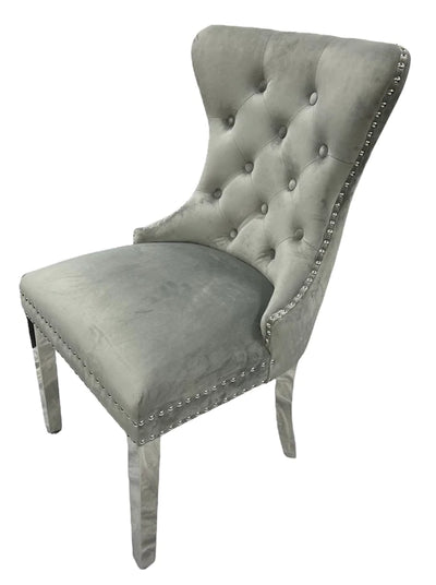 Mayfair Lion Knocker Quilted Tufted Plush Velvet Dining Chair Chrome Legs - 3 Colours
