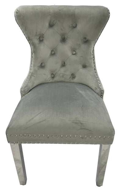 Mayfair Lion Knocker Quilted Tufted Plush Velvet Dining Chair Chrome Legs - 3 Colours