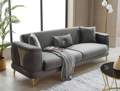 The Sevilla Luxury Premium 3+2 Black Gold Velvet Sofa Bed Set