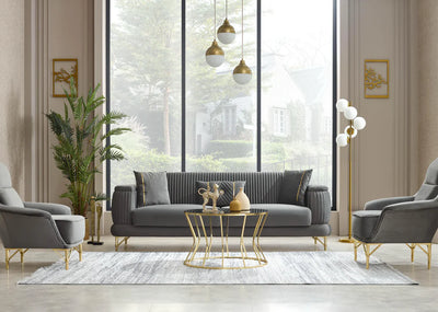 The Sevilla Luxury Premium 3+2 Black Gold Velvet Sofa Bed Set