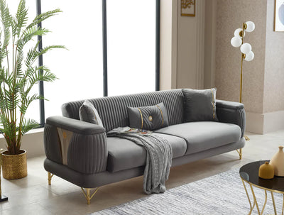 The Sevilla Luxury Premium 3+2 Black Gold Velvet Sofa Bed Set