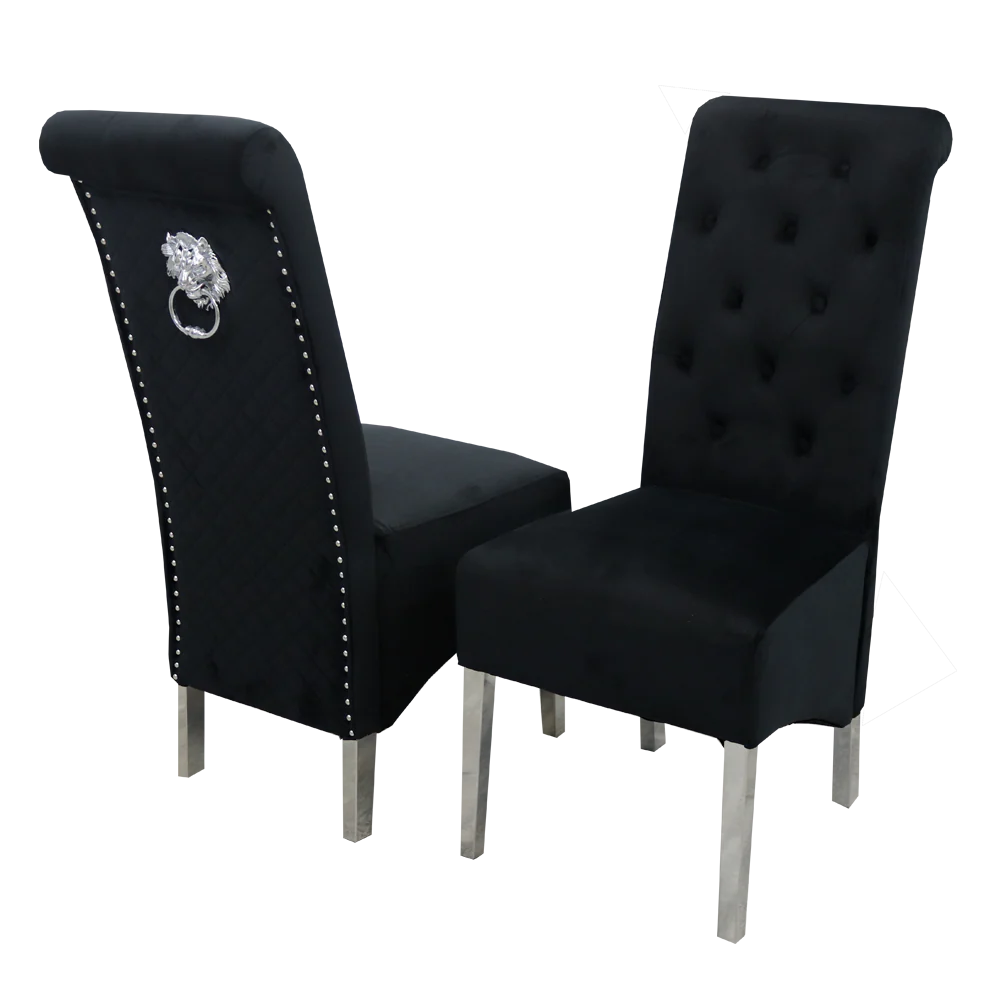 Lucy/Emma French Velvet Lion Knocker Quilted Emma Dining Chair With Chrome Legs In 5 Colours