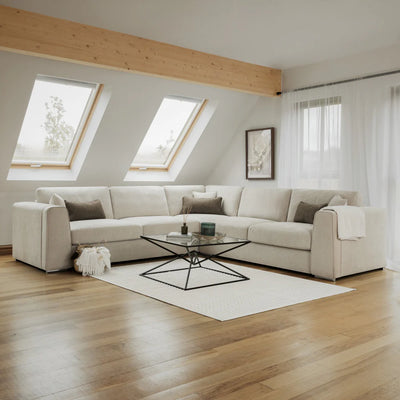 Naples Sofa Beige Fabric Large Corner Sofa