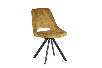 Leon Velvet Swivel Dining Chairs With Black Metal Legs - Pairs - 3 Colours