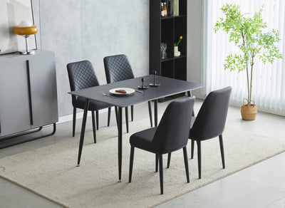 Oxford 120cm Black Ceramic Top Dining Table With 4 Black PU Leather Dining Chairs