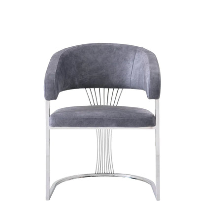 Porto Grey / Chrome Leathaire Fabric Dining Chair