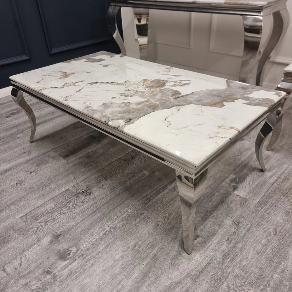 Louis Chrome 130cm Marble Coffee Table In 5 Colours