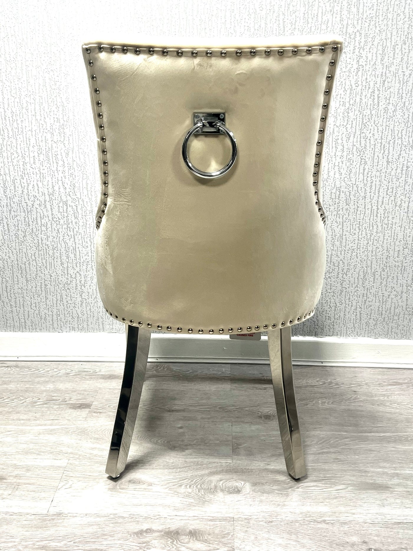 Louis Marble & Chrome Dining Table With Chrome Ring Knocker Velvet Chairs