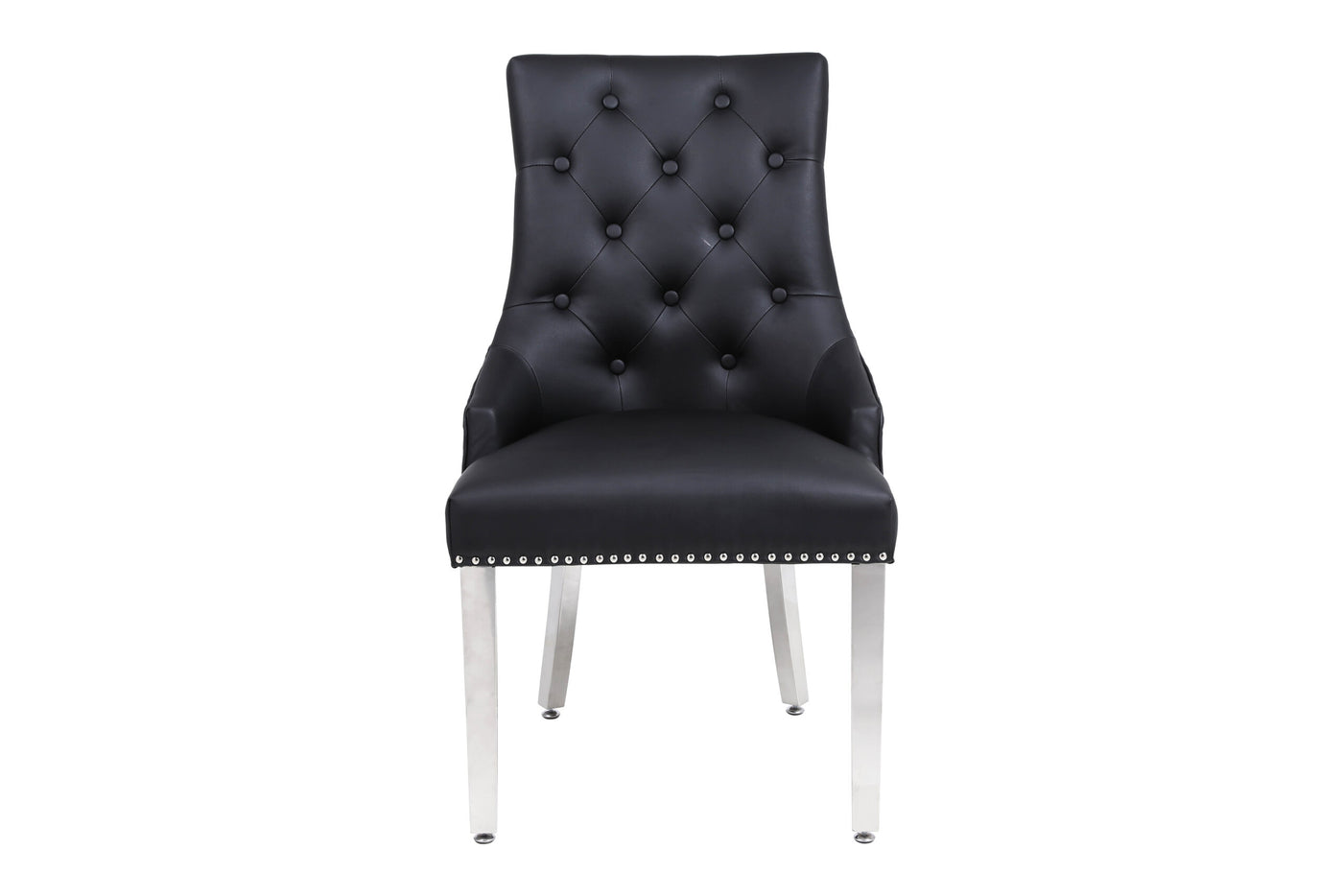 Arianna Marble & Chrome Dining Table With Leather Quilted Lion Knocker PU Leather Chairs