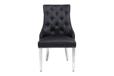 Arianna Marble & Chrome Dining Table With Leather Quilted Lion Knocker PU Leather Chairs
