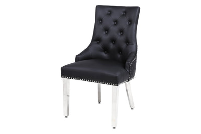 Amara 180cm Grey Marble & Chrome Dining Table With Majestic PU Leather Lion Knocker Dining Chairs