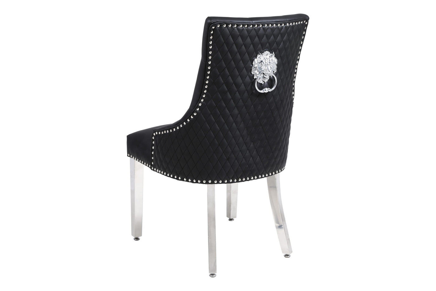 Arianna Marble & Chrome Dining Table With Leather Quilted Lion Knocker PU Leather Chairs