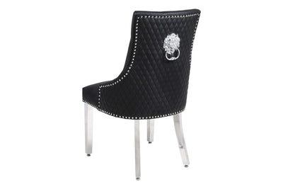 Arianna Marble & Chrome Dining Table With Leather Quilted Lion Knocker PU Leather Chairs