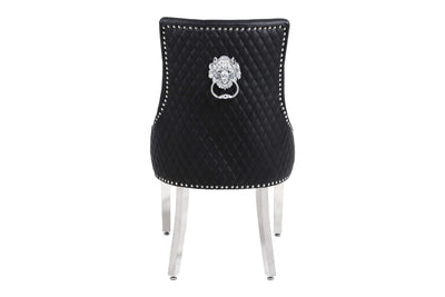 Louis Marble & Chrome Dining Table With PU Leather Chrome Lion Quilted Knocker Chairs
