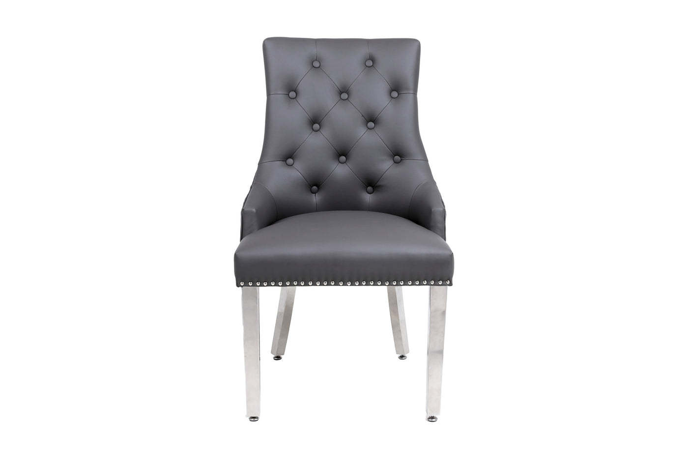 Louis Marble & Chrome Dining Table With Grey Quilted Lion Knocker PU Leather Chairs & Majestic 140cm Grey Bench PU Leather
