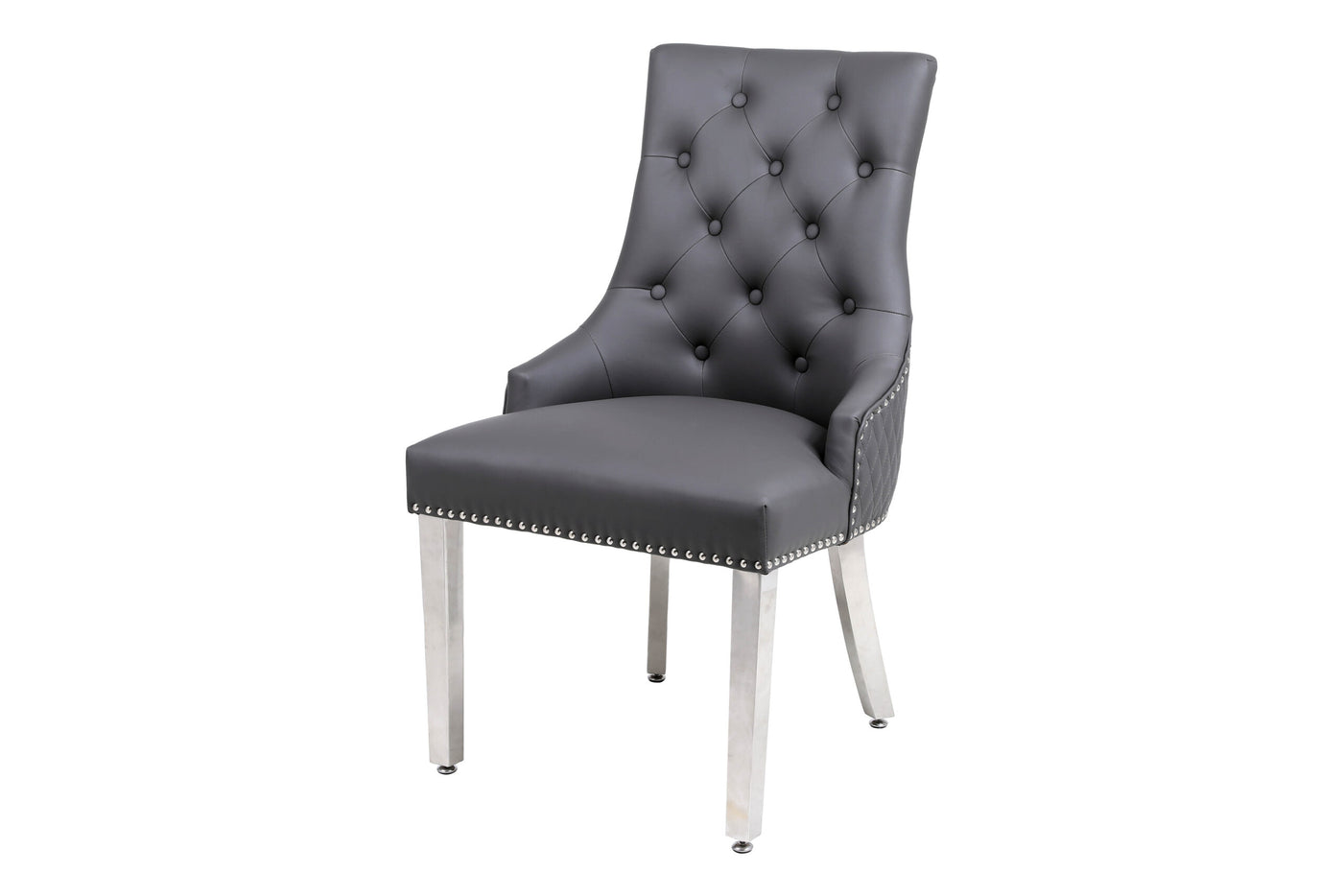 Arianna Marble & Chrome Dining Table With Leather Quilted Lion Knocker PU Leather Chairs