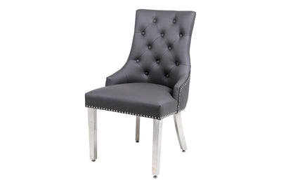 Arianna Marble & Chrome Dining Table With Leather Quilted Lion Knocker PU Leather Chairs