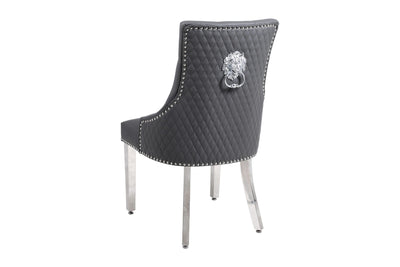 Arianna Marble & Chrome Dining Table With Leather Quilted Lion Knocker PU Leather Chairs