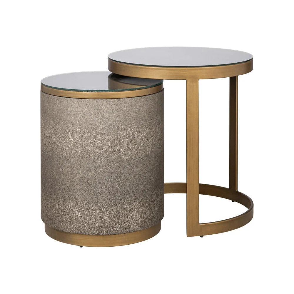 Richmond Interiors Bloomville Shagreen Faux Leather Top Round Side Tables (Set of 2) PRE ORDER JUNE 2025